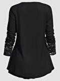 MDB Kadın Uzun Kollu Dantel Detaylı Düğmeli Viskon Bluz