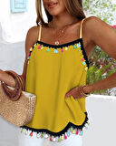 MDB Kadın Ip Askılı Püskül Detaylı Sandy Bluz