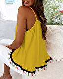 MDB Kadın Ip Askılı Püskül Detaylı Sandy Bluz