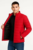 MDB Erkek Bomber ont Ceket – u İtici Kumaş, Kapitone Astarlı, Fermuarlı, Kışlık  Kırmızı