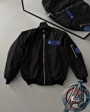 MDB Tam Kalıp Uzun Kol Baskılı Bomber Ceket  iyah