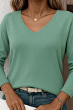 MDB Kadın Uzun Kollu V Yaka Triko Bluz