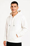 MDB Erkek Ovarsize Kapüşonlu wetshirt Kanguru Çepli Cıtcıtlı 3 Iplik Şardonlu Hoodie  Beyaz