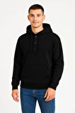 MDB Erkek Ovarsize Kapüşonlu wetshirt Kanguru Çepli Cıtcıtlı 3 Iplik Şardonlu Hoodie  iyah