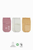 Bistyle Basic Kaymaz Penye Soket Çorap 3'Lü BS10106 Pudra Ekru Somon