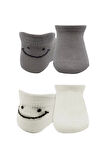 Bistyle 2'li Sneakers Smile Penye Çorap Bs20106 Gri Ekru