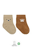 Bistyle Bear Penye Soket Çorap 2'Li BS10116 Bej