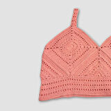 Uretti - Yıldız 7202 - El Örgüsü Crop Büstiyer Bikini Üstü Motif - Pembe