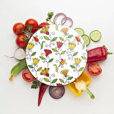 Decovetro Cam Kesme Tahtası Yuvarlak Renkli Çiçekler Desenli 30x30 Cm