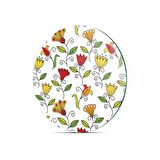 Decovetro Cam Kesme Tahtası Yuvarlak Renkli Çiçekler Desenli 30x30 Cm