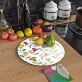 Decovetro Cam Kesme Tahtası Yuvarlak Renkli Çiçekler Desenli 30x30 Cm