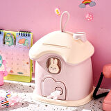 MultiZone Anahtarlı Sevimli Tavşan Ev Kumbarası Pembe Renkli Şık Dekoratif Para Kutusu