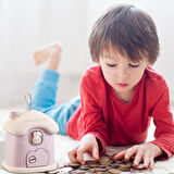 MultiZone Anahtarlı Sevimli Tavşan Ev Kumbarası Pembe Renkli Şık Dekoratif Para Kutusu