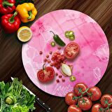Decovetro Cam Kesme Tahtası Yuvarlak Pembe Çiçek Desenli 30x30 Cm