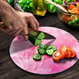 Decovetro Cam Kesme Tahtası Yuvarlak Pembe Çiçek Desenli 30x30 Cm