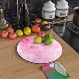 Decovetro Cam Kesme Tahtası Yuvarlak Pembe Çiçek Desenli 30x30 Cm