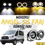 Ford Transit Tüm Modeller Uyumlu Üniversal Mercekli Angel Sis Farı Metal Su Geçirmez 76 mm Sarı Halkalı Gündüz Farı Angel Eyes 2 Adet