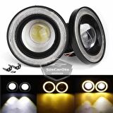 Ford Transit Tüm Modeller Uyumlu Üniversal Mercekli Angel Sis Farı Metal Su Geçirmez 76 mm Sarı Halkalı Gündüz Farı Angel Eyes 2 Adet