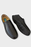 Erkek Bağcıksız Topuk Destekli Konfor Ortopedik Hakiki Deri Ayakkabı SİYAH
