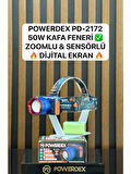 powerdex Pd-2172 50w 3000 Lümen 6800mAH Batarya Zoomlu & Sensörlü Dijital Ekran Kafa Lambası (Yeni)