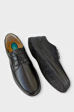 Erkek Bağcıklı Topuk Destekli Konfor Ortopedik İçi Dışı Hakiki Deri Ayakkabı SİYAH