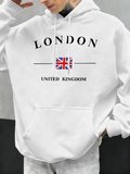Londra Birleşik Krallık Bayrağı Baskılı Kapüşonlular Erkekler Moda Sonbahar Hoody Rahat Polar