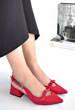 Sivri Burun Topuklu Ayakkabı Cilt Kırmızı Topuk Boyu 3 Cm