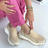 Beyaz Tabanlı Ortopedik Topuk Dikenine Karşı Özel Üretim Spor Ayakkabı Cilt Bej Topuk Boyu 4 Cm