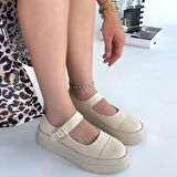 Ortopedik Topuk Dikenine Karşı Özel Üretim Kemerli Spor Ayakkabı Keten Bej Topuk Boyu 4 Cm