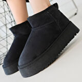 İçi Kürklü Bot Süet Siyah Topuk Boyu 4 Cm