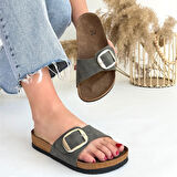 Kemerli Terlik Nubuk Yeşil Topuk Boyu 2,5 Cm