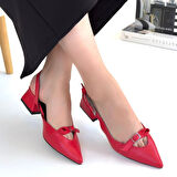 Sivri Burun Topuklu Ayakkabı Cilt Kırmızı Topuk Boyu 3 Cm