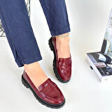 Ortopedik Topuk Dikenine Karşı Özel Üretim Oxford Babet Ayakkabı Rugan Bordo Topuk Boyu 2,5 Cm