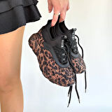 Boncuk İşlemeli Ortopedik Topuk Dikenine Karşı Özel Üretim Bağcıklı Spor Ayakkabı Cilt Kahverengi Topuk Boyu 3 Cm