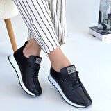 Beyaz Tabanlı Ortopedik Topuk Dikenine Karşı Özel Üretim Bağcıklı Spor Ayakkabı Cilt Siyah Topuk Boyu 1,5 Cm