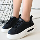 Beyaz Tabanlı Ortopedik Topuk Dikenine Karşı Özel Üretim Bağcıklı Spor Ayakkabı Cilt Siyah Topuk Boyu 4 Cm