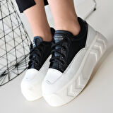 Beyaz Tabanlı Ortopedik Topuk Dikenine Karşı Özel Üretim Bağcıklı Spor Ayakkabı Cilt Siyah Topuk Boyu 4 Cm