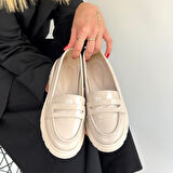 Ortopedik Topuk Dikenine Karşı Özel Üretim Oxford Babet Ayakkabı Rugan Bej Topuk Boyu 2,5 Cm