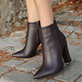 Sivri Burun Yandan Fermuarlı Topuklu Bot Kahverengi Topuk Boyu 10 Cm