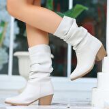 Topuklu Körüklü Bot Cilt Bej Topuk Boyu 5,5 Cm