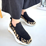 Beyaz Tabanlı Ortopedik Topuk Dikenine Karşı Özel Üretim Spor Ayakkabı Süet Leopar Topuk Boyu 4 Cm