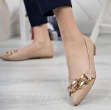 Zincirli Babet Ayakkabı Cilt Nude Topuk Boyu 1 Cm