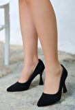 Stiletto Ayakkabı Süet Siyah Topuk Boyu 8 Cm