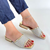 İşlemeli Terlik Cilt Gold Topuk Boyu 1 Cm