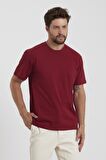 Erkek Comfort Fit Bisiklet Yaka Basic Tişört Bordo