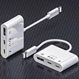 Polham Apple İphone Otg Hub Type C To Kulaklık Usb Kamera Okuyucu İphone Klavye Mouse Okuyucu Hub