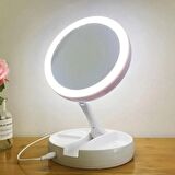 TechTic Katlanabilir Yuvarlak 360° Dönebilen Mike Up Mirror LED Işıklı 10X Çift Taraflı USB + Pilli Makyaj Aynası