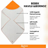 BEZHANE %100 Pamuklu Havlu Çift Taraflı Kundak Turuncu Baykuş Biyeli Bebek Bornoz