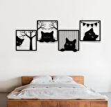 Siyah Ahşap Kediler 30cm X 30cm 4 adet Tablo Duvar Dekoru 3mm Mdf Lazer Kesim