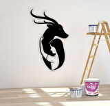 Siyah Ahşap Geyik ve Kız 32cm X 50cm Tablo Duvar Dekoru 3mm Mdf Lazer Kesim